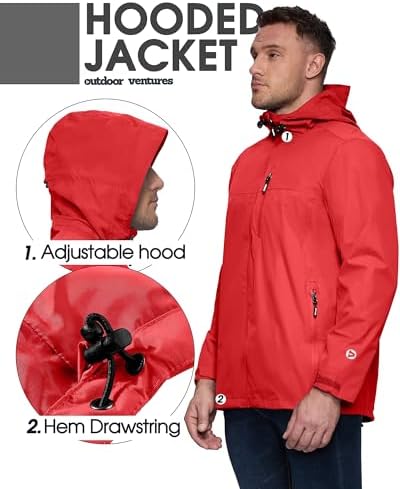 Outdoor Ventures Men's Packable Rain Jacket Waterproof Lightweight Raincoat - Image 4
