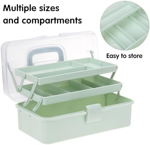 Tackle Box, 3-Layer Craft Sewing Medicine Hair Tool Organizer Haze Green - Image 4