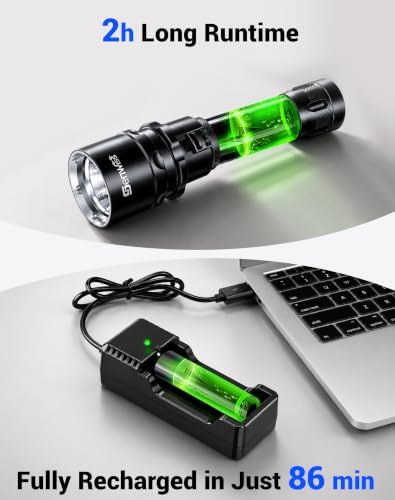 Scuba Diving Flashlight Dive Torch 2000 Lumen Waterproof Underwater XM-L2 LED Submarine Lights Holder with Charger for Under Water Deep Sea Cave at Night - Image 5