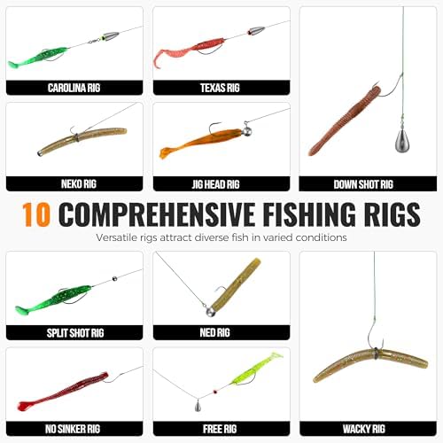PLUSINNO 264pcs Fishing Accessories Kit, Organized Tackle Box with Tackle Included, Fishing Weights Sinkers, Jig Hooks, Swivels, Beads Combined into 10 Rigs, Fishing Gear Set for Bass Trout - Image 4