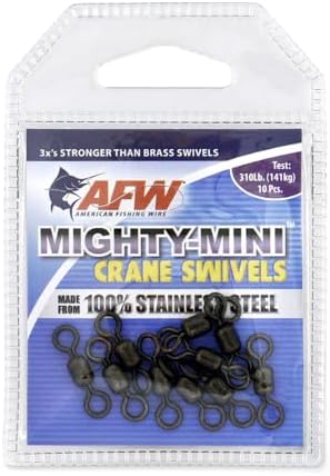 AFW American Fishing Wire Fishing Swivels - Mighty Mini 100% Stainless Steel Crane Swivels, 3X Stronger Than Brass, for Terminal Tackle Box, Up to 600lb Test - Fishing Gear for Fishing Line Leaders by AFWFishingBrands