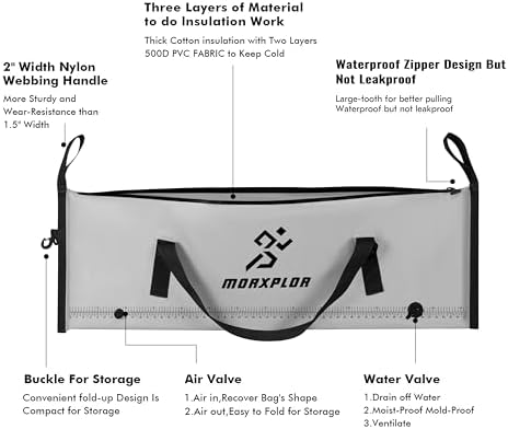 MORXPLOR Insulated Fish Cooler Bag for Fishing 41x17 47x17In 50x20In 60x24 72x30 80X40 Inches,Large Insulated Fish Kill Bag,Fishing Catch Bag Cooler with Water-resistant Zipper - Image 2