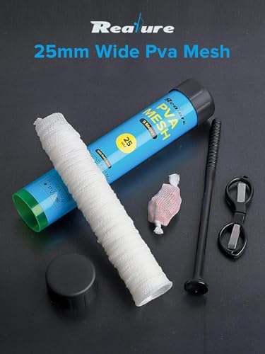 Realure 5m PVA Mesh Bait Bag Kit with Scissors, 18/25/37/44mm Fast Melt Water Soluble Mesh Refill, Carp & Catfish Fishing Accessories with Funnel & Plunger for Boilie Pellet Bait - Image 3