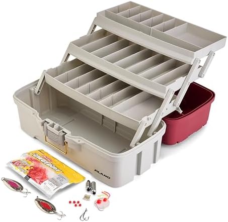 Plano Three-Tray Tackle Box Salmon Kit, Maroon/Grey, Rust-Proof Brass Latch, Top-Access Tray Compartments with Deep Storage, Made in the USA, Portable Fishing Gear Storage Organizer by PLANO%C2%AEOutdoors