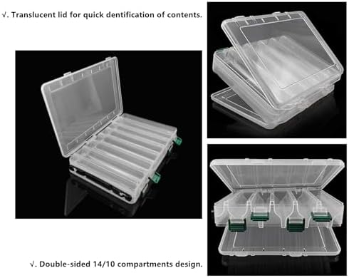 Double-Sided Fishing Lure Hook Tackle Box Visible Hard Plastic Clear Fishing Lure Bait Squid Jig Minnows Hooks Accessory Storage Case Container (Clear-14 Slots 2Pcs) - Image 2