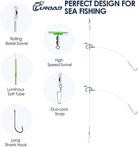 5pcs Sea Fishing Rigs, Deep Drop Snapper Rig, Bottom Fishing Rigs, Luroad Pre Tie Flapper Rig Aberdeen Hook Sizes 1, 2/0 for Beach Casting Shore Flounder, Whiting, Bass, Plaice - Image 3