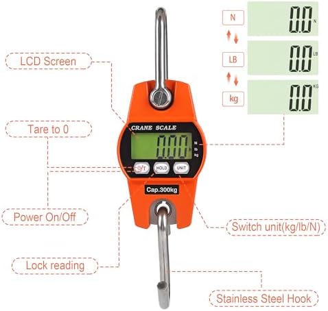 880lb/400kg Digital Crane Scale - Compact LCD Handheld Hanging Scale for Garage, Farm, Hunting, Fishing & More(400kg/Aluminium Alloy/Orange) - Image 4