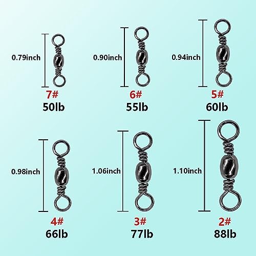 Fishing Barrel Swivels Kit, 300pcs Stainless Steel Rolling Bearing Snap Connector for Saltwater Freshwater Fishing#2#3#4#5#6#7 - Image 5
