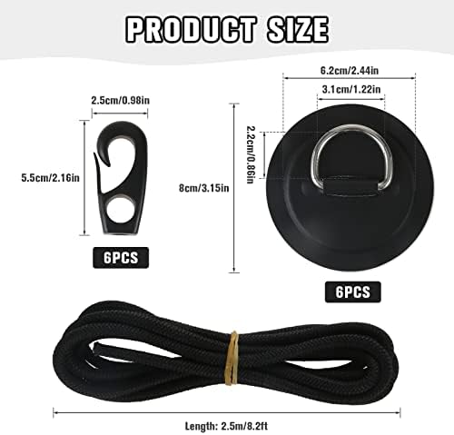 Yetaha 6 Pack Stainless Steel D Rings PVC Patch, 8.2ft Bungee Cord with Hooks Deck Rigging Kit for Inflatable Boat Kayak Dinghy SUP Deck Stand up Paddleboard Rafting Accessorie - Image 2