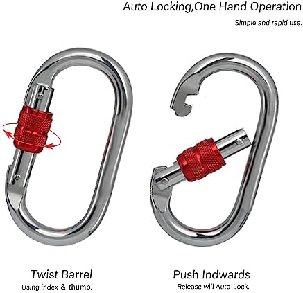 Heavy Duty Locking Climbing Carabiner Clip CE Rated 25 kN 5600 LB Rugged Terrain Approved Industrial Strength Twist Lock Carabiners Clips for Rigging, Ropes, Hammocks, Camping - Image 5