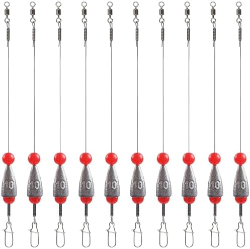 Carolina Rigs for Bass Fishing, Pre Rigged Carolina Catfish Rigs Kit Ready Tied Steel Fishing Leaders with Bullet Fishing Weights Beads for Saltwater Freshwater 3/8oz 1/2oz 3/4oz by SILANON