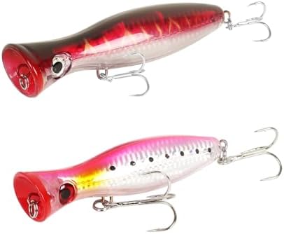 Large Top Water Popper Lure: 2pcs 3D Eyes Tuna Popper Saltwater Fishing Lures for Surf Fishing Gt Tuna Kingfish Large Predator Fish by Vefungyan