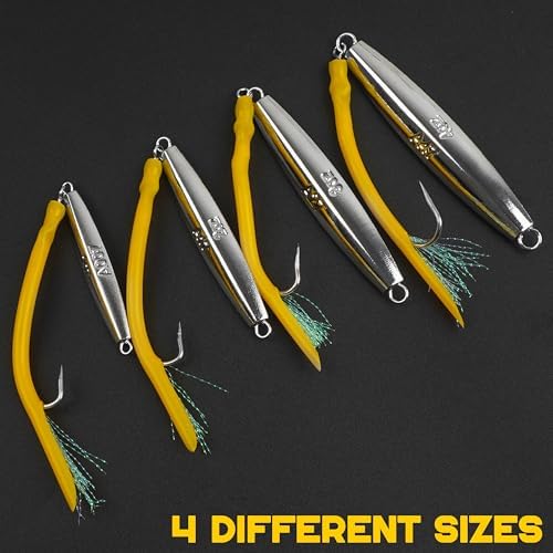 Diamond Jig Saltwater Fishing Lure, 2/3pcs Casting Jigging Spoons with Split Tube Tail Striped Bass Flat Metal Jig for Surf Fishing Bottom Sinking Bouncing Deep Sea Ocean 1-10oz - Image 5