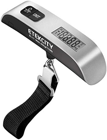 Etekcity Luggage Scale, Travel Essentials, Digital Suitcase Weight Scales for Travel Accessories, Hanging Baggage Scale with hook, 110 Pounds, Battery Included, Silver by Etekcity