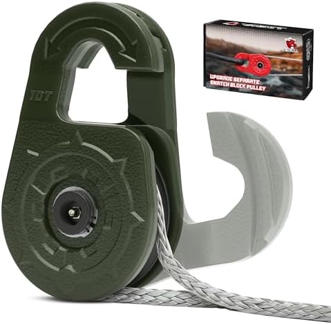 Towing Winch Snatch Block, Separate Pulley Block, Multiple-Purpose G80 Heavy Duty Forged Winch Snatch Block Pulley, 22Tons(46,051lbs) MBS, for Synthetic Rope Off Road Recovery, Olive Drab by AMBULL