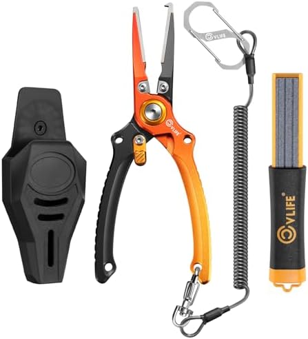 CVLIFE Fishing Pliers, Saltwater Hook Remover Kit, 7.5 Inch Aluminum Split Ring Pliers for Fishing with 17-4 PH Stainless Steel Jaws, Sheath, Tungsten Cutters Hook Sharpener & S-Carabiner by CVLIFE