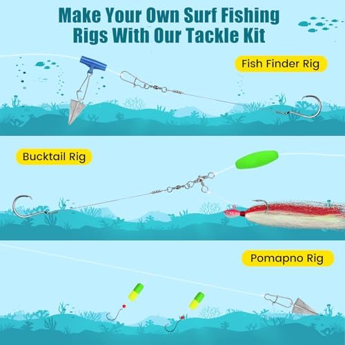 YOTO Surf Fishing Tackle Kit - 170pcs: Complete Ocean Saltwater Gear with Pompano Rig, Lures, Sinkers, Hooks, Swivels, and Accessories for Surf, Casting Fishing Techniques - Image 3