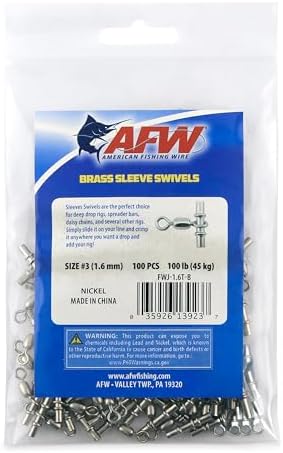 AFW 3-Way Brass Sleeve Fishing Swivels, Sizes #3, #2/0, #3/0-10PC & 100PC by AFWFishingBrands