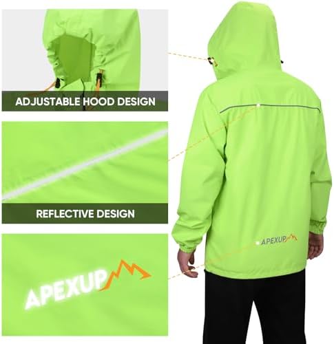 APEXUP Packable Rain Jacket Men Waterproof Lightweight Raincoat with Hood - Image 2