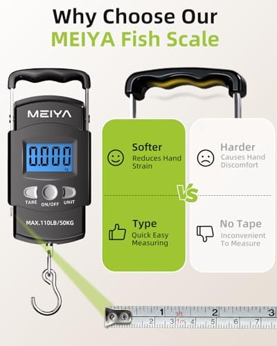 MEIYA Digital Fish Scale & Fishing Scale with Comfortable Handle - 110lb/50kg High-Accuracy Fishing Gear, Professional Fishing Gifts for Men, Comfort-Grip Hanging Scale for Large Fish, Luggage - Image 2