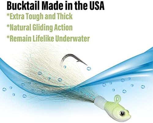 Dr.Fish 3 Pack Bucktail Jig Lure Hair Jig Saltwater Freshwater Lures Surf Fishing Bass Flounder Striper Bluefish Halibut Redfish - Image 5