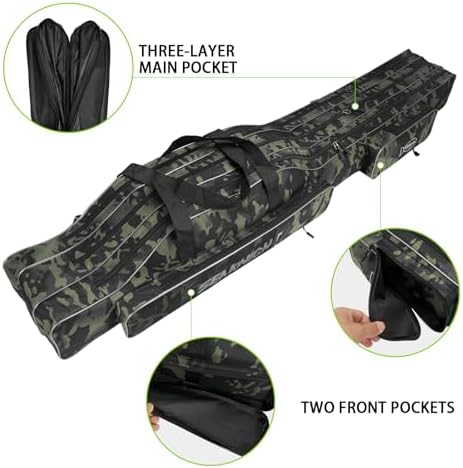 Seaknight Portable Fishing Rod Case - 2 Sizes (53.15in/59.0in) Oxford Fabric Tackle Storage Bag for Travel, Durable Rod Carrier for Freshwater & Saltwater Anglers (Black Camou, 150cm/ 59.0in) - Image 5