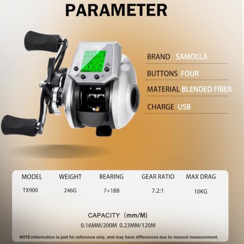 Line Counter Fishing Reels Digital Baitcasting Reel with LCD Display Samolla Baitcaster Reels 8oz Ultralight 7+1BB, 22LB Max Drag, 7.2:1 Gear Ratio, Compact Design for Freshwater Saltwater TX900 - Image 3