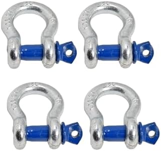 Hi-Gear 4 Pack Galvanized-Blue Rigging 1/2" Bow Shackles D Ring Rugged 10Ton 22000Lb Breaking Strength WLL 2Ton 4400 lb w 5/8'' Pin Clevis Screw Heavy Duty f Marine Boat Anchor ATV UTV Recovery by Hi-Gear
