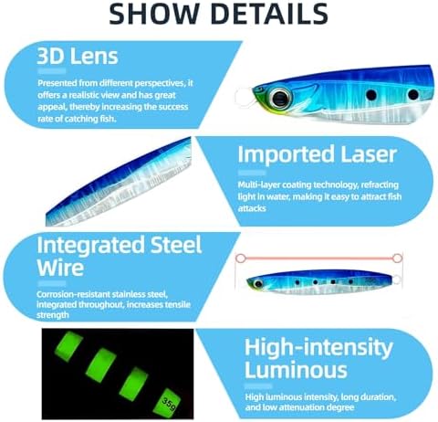 Easy Catch Fishing Jigs Saltwater Laser Lures Jigs Vertical Jigging Spoon Baits for Boat Fishing with Treble Hooks and Double Assist Hook Ideal for Tuna Grouper Snapper Salmon Bass Rockfish Lingcod - Image 3
