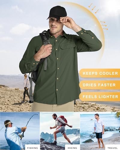 33,000ft Men's Long Sleeve Sun Protection Shirt UPF 50+ UV Quick Dry Cooling Fishing Shirts for Travel Safari Camping Hiking - Image 4
