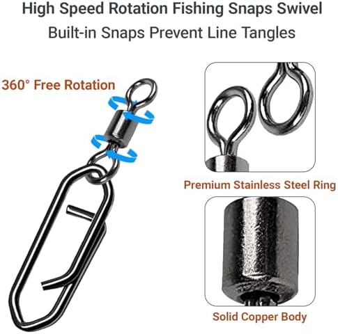 AMYSPORTS High Strength Saltwater Barrel Swivels Fishing Tackle Stainless Steel Line Connector Fishing Snaps Swivel Change Quick Fishing Clips Snap Black Nickel - Image 4