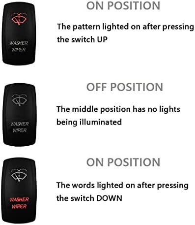 12V 24V RED Washer Wiper DPDT Momentary Rocker Switch with Wires 7 PIN Mom (ON)-Off-ON DPDT Wiper Switches for Automotive Truck Boat Trailer Pickup RZR UTV Motorcycle RV SUV Dash Replace - Image 5