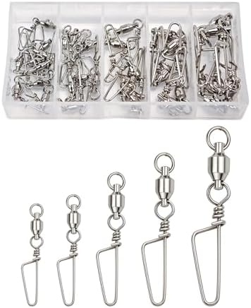 Avlcoaky Ball Bearing Swivels Snaps Fishing Swivels 34pcs/box Heavy Duty Snap Swivel Saltwater Barrel Swivel Fishing Tackle Quick Change Lure Clips Terminal Tackle Assortment for Redfish, Striped Bass by Avlcoaky