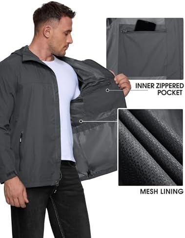 Outdoor Ventures Men's Packable Rain Jacket Waterproof Lightweight Raincoat - Image 5