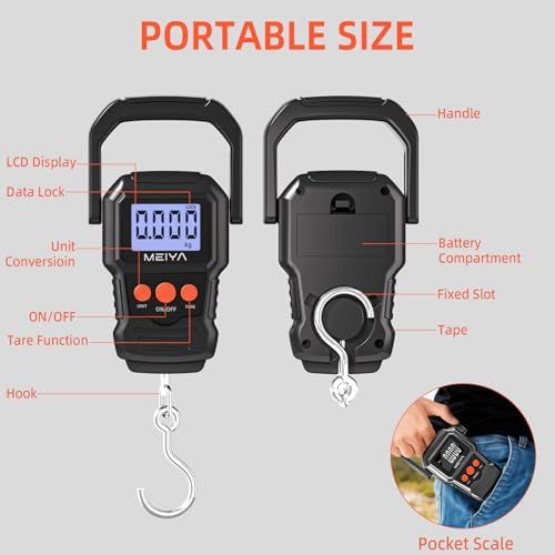 MEIYA Digital Fish Scale with Backlit LCD Display Up to 110lb/50kg for Anglers, Accurate Luggage Scale for Travel, Outdoor, Home Use, Includes 2 AAA Batteries and Hook, Essential Fishing Gear - Image 3