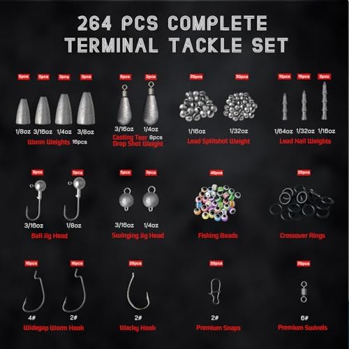 Fishing Tackle Kit with Box – 423pcs Complete Terminal Tackle Assortment, Hooks, Sinkers & Swivels, Beads & Bobber Stops for Freshwater Bass & Trout (Black-423PCS) - Image 3