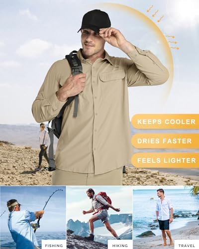 33,000ft Men's Long Sleeve Sun Protection Shirt UPF 50+ UV Quick Dry Cooling Fishing Shirts for Travel Safari Camping Hiking - Image 4