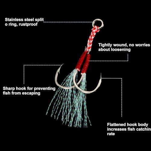 PATIKIL Double Fishing Assist Hooks Kit Glow Jigging Hook Slow Fast Fall Jigs Fishing Hooks for Jigging Lures - Image 3