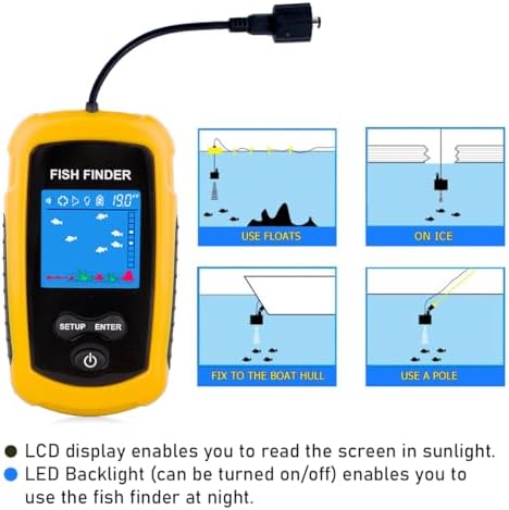 Portable Wired Fish Finder Ice Kayak Fishing Gear Water Depth Finder Handheld Fishfinder LCD Display Sonar Transducer - Image 2