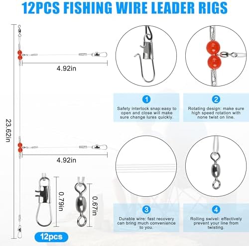 Saltwater Surf Fishing Tackle Kit - Saltwater Surf Fishing Rigs Bottom Rigs Include Fishing Leader Rigs Pyramid Sinkers Bass Casting Sinker Circle Hooks for Striped Bass Red Drum Flounder - Image 3