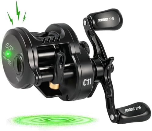 SOUGA Round DC Baitcaster Reel, 7.2:1 Gear Ratio, Black by Unknown