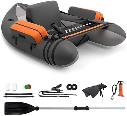GYMAX Fishing Float Tube, 350lbs Inflatable Fishing Boat with Paddle, Pump, Flippers, Fish Hook Stators, Fish Ruler, Storage Pockets, Portable Backpack Belly Boat for Adults Fishing by GYMAX