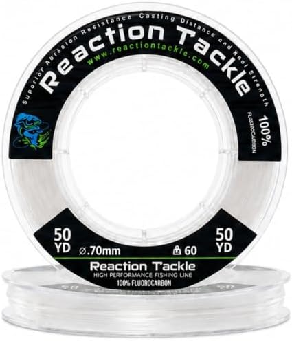 Reaction Tackle 100% Pure Fluorocarbon Fishing Line - High Strength, Abrasion-Resistant, Fast-Sinking, Virtually Invisible - Saltwater and Freshwater Leader Line by ReactionTackle