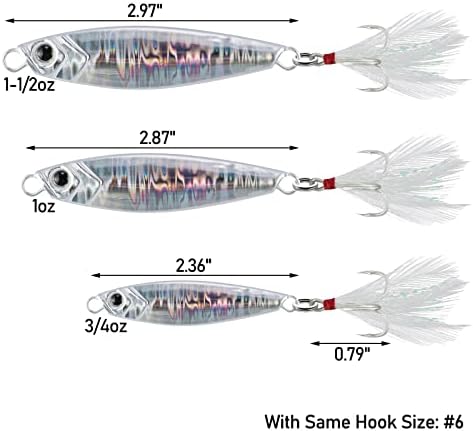 Alwonder 5-Pack Fishing Jigging Spoons Metal Casting Jigs with Treble Hooks Freshwater Saltwater Casting Spoons Surf Fishing Trolling Lures Vertical Diamond Jigs for Bass Bluefish Walleye Pike - Image 2