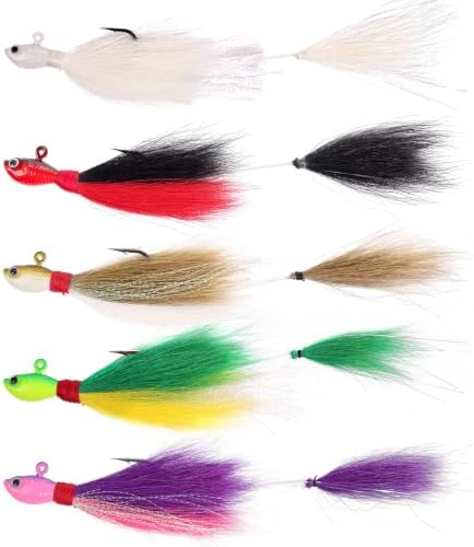 Natufish Bucktail Jigs 3/5Pcs Flash Hair Tail Lifelike Action Saltwater by Natufish