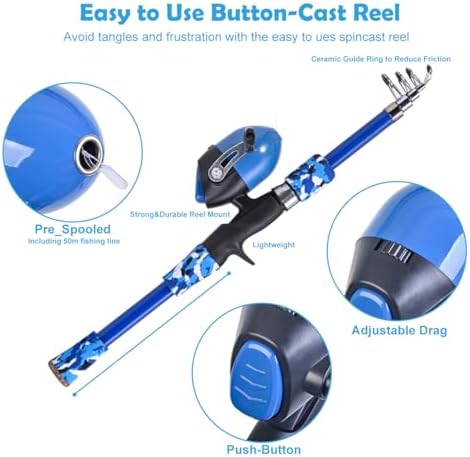 LEOFISHING Portable Kids Fishing Rod Set 2Pack Telescopic Fishing Poles for Boys and Girls Fishing Rod and Reel Combos with Full Kits Fishing Net and Bucket for Toddler Youth - Image 2