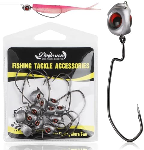 Dovesun Swimbait Jig Head 12PCS Ned Rig Jig Heads Weedless Jig Heads with 3/0 Texas Rig Hooks for Bass Fishing 1/8 1/5 1/4 3/8oz by Dovesun