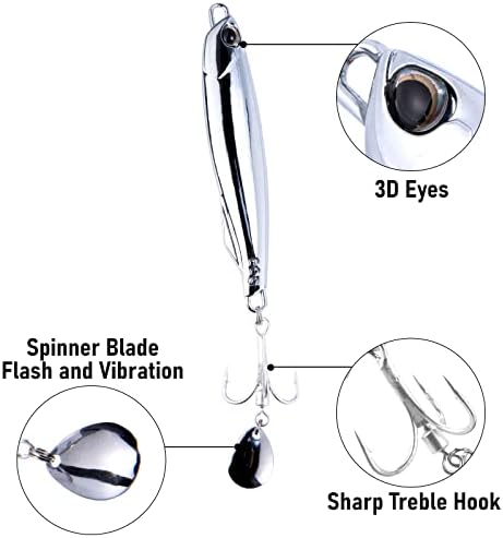 Dr.Fish 3 Pack Jigging Spoons Metal Casting Jigs Bladed Treble Hooks Saltwater Casting Spoons Surf Fishing Trolling Lures Vertical Diamond Jigs Mackerel Striper Bluefish Lures - Image 3