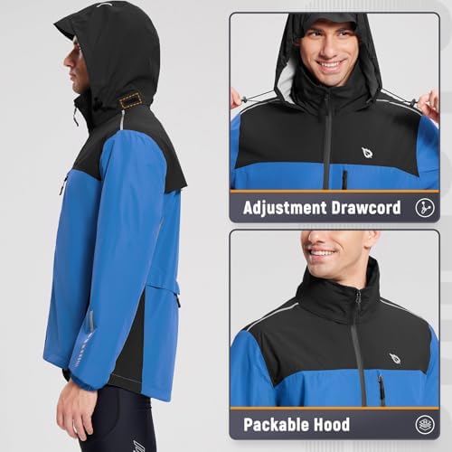 baleaf Men's Rain Jacket Waterproof Hood Lightweight Reflective Packable - Image 4