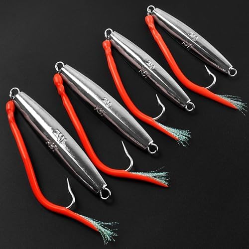 Diamond Jig Saltwater Fishing Lure, 2/3pcs Casting Jigging Spoons with Split Tube Tail Striped Bass Flat Metal Jig for Surf Fishing Bottom Sinking Bouncing Deep Sea Ocean 1-10oz - Image 6
